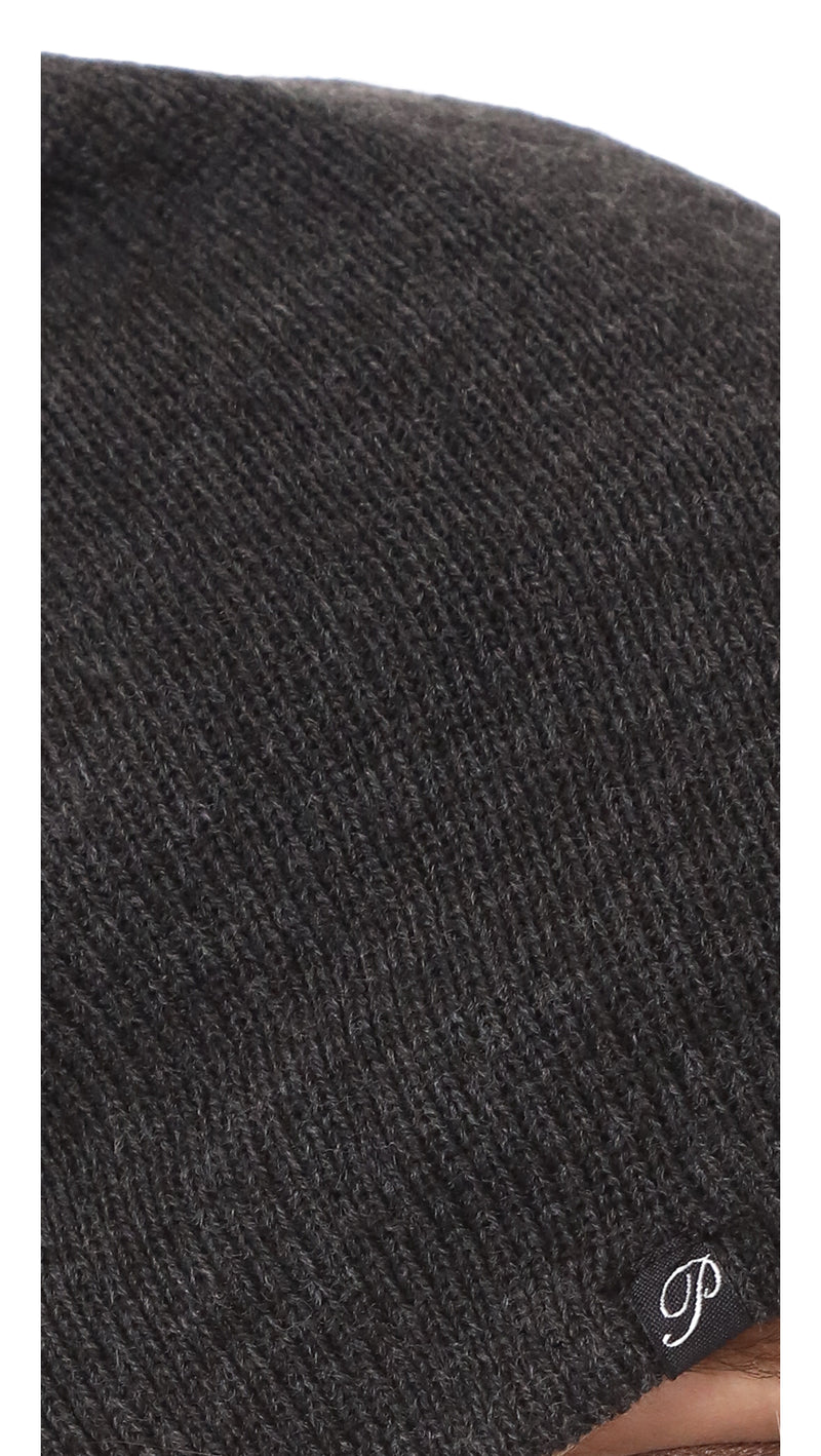 Plush Barca Ribbed Knit Beanie Charcoal Grey Fleece Lined Hat | ShopAA