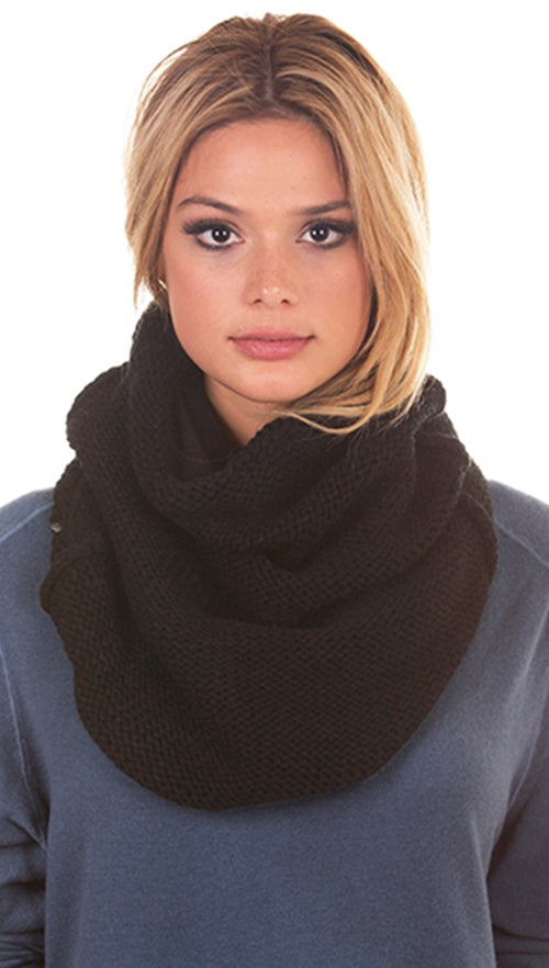Plush Chunky Knit Neckwarmer Black Infinity Scarf Fleece Lined | ShopAA