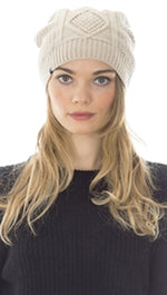 Plush Diamond Knit Beanie Hat Mink Beige Cream Fleece Lined | ShopAA