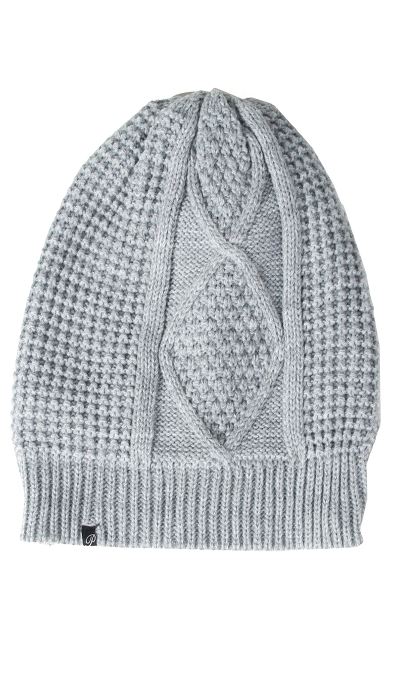 Plush Diamond Knit Beanie Hat Heather Grey Fleece Lined | ShopAA