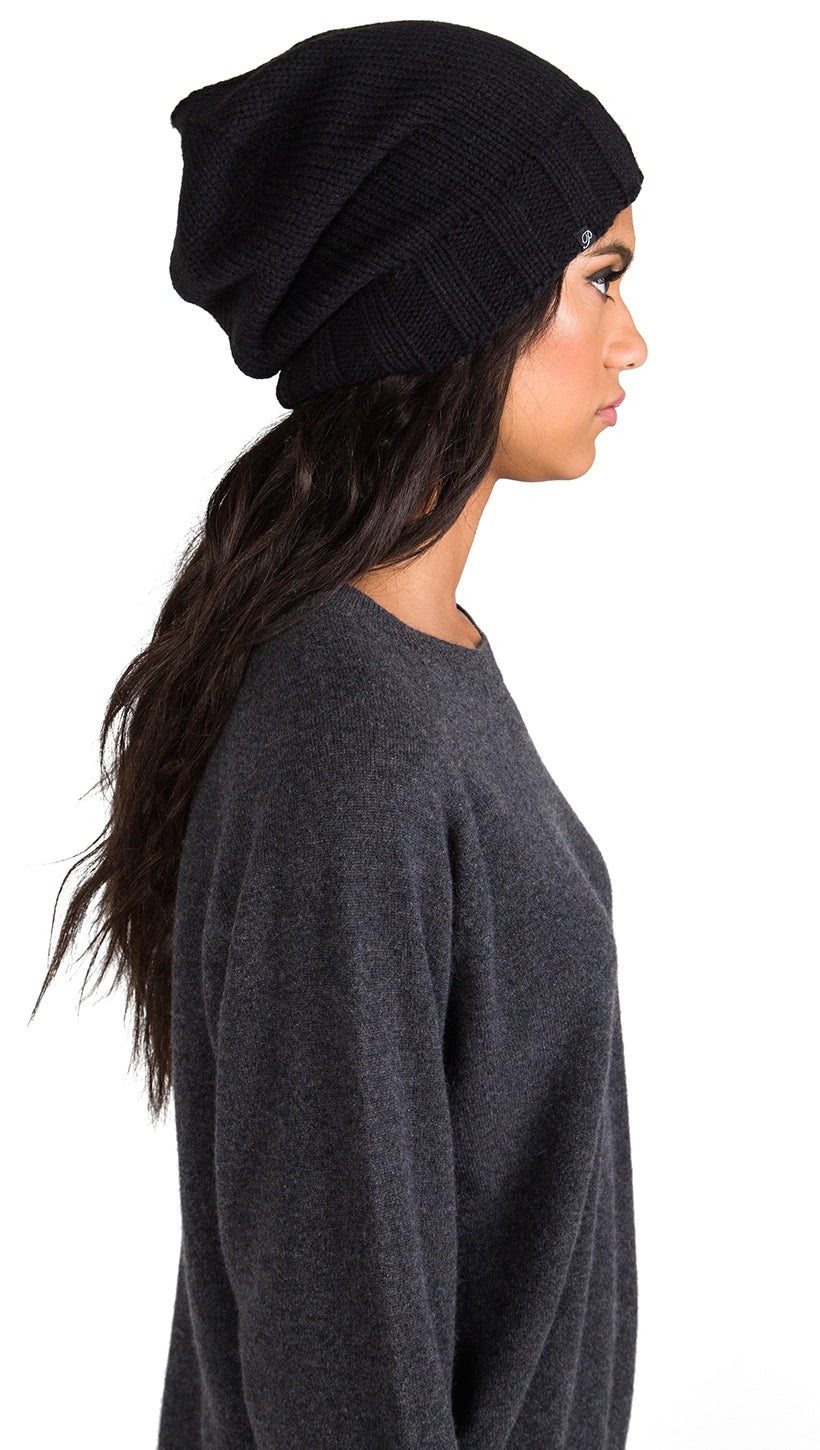 Plush Extra Slouchy Knit Beanie Hat Black Fleece Lined | ShopAA
