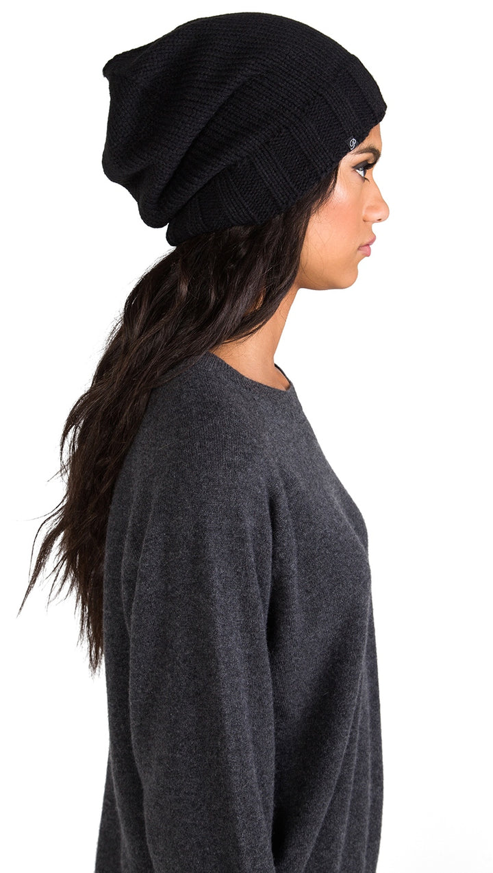 Plush Extra Slouchy Knit Beanie Hat Black Fleece Lined | ShopAA
