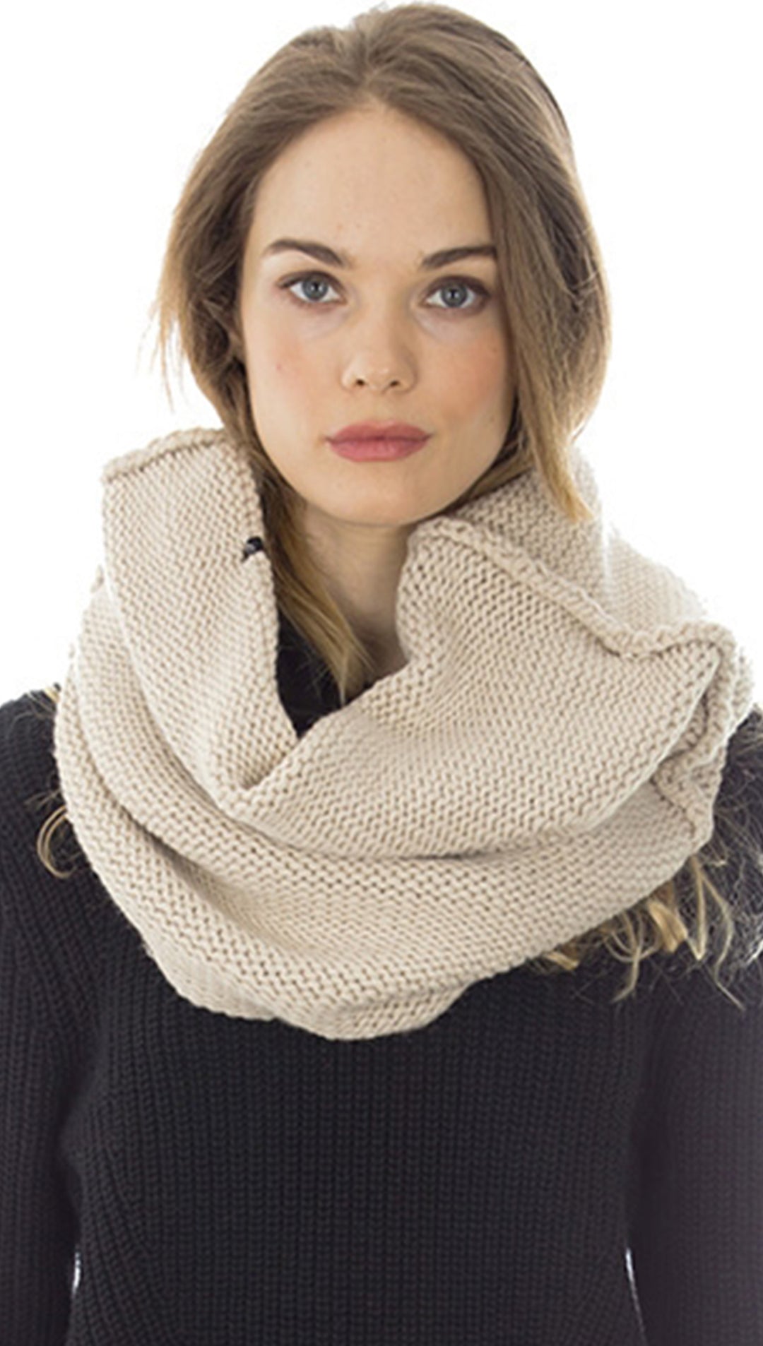 Plush Chunky Knit Neckwarmer Mink Infinity Scarf Beige Fleece | ShopAA