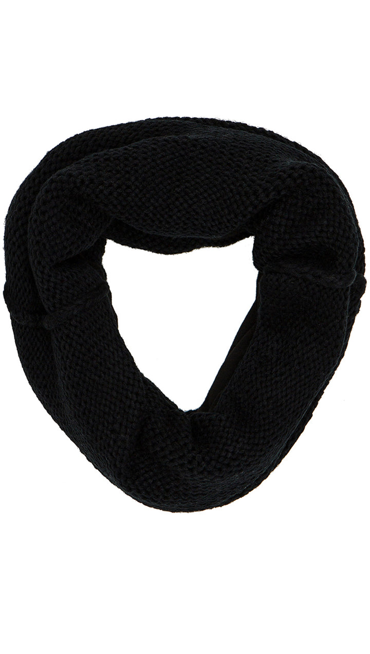 Plush Chunky Knit Neckwarmer Black Infinity Scarf Fleece Lined | ShopAA