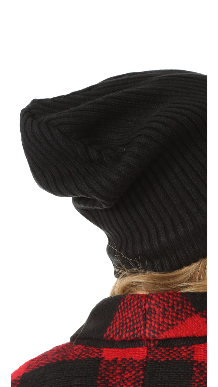 Plush Ribbed Knit Beanie Black Fleece Lined Hat | ShopAA