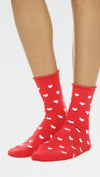 Plush Fleece Rolled Ankle Socks White Heart Print Red | ShopAA