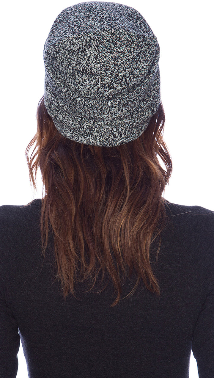 Plush Marled Knit Slouchy Beanie Hat Black White Fleece Lined | ShopAA