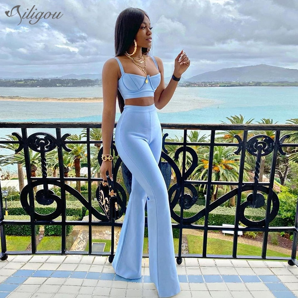 clane 【2点セット】WIDE BELT BUSTIER TOPS Bandage 2 Piece Set Corset Top & Wide Leg Trouser – ShopAA