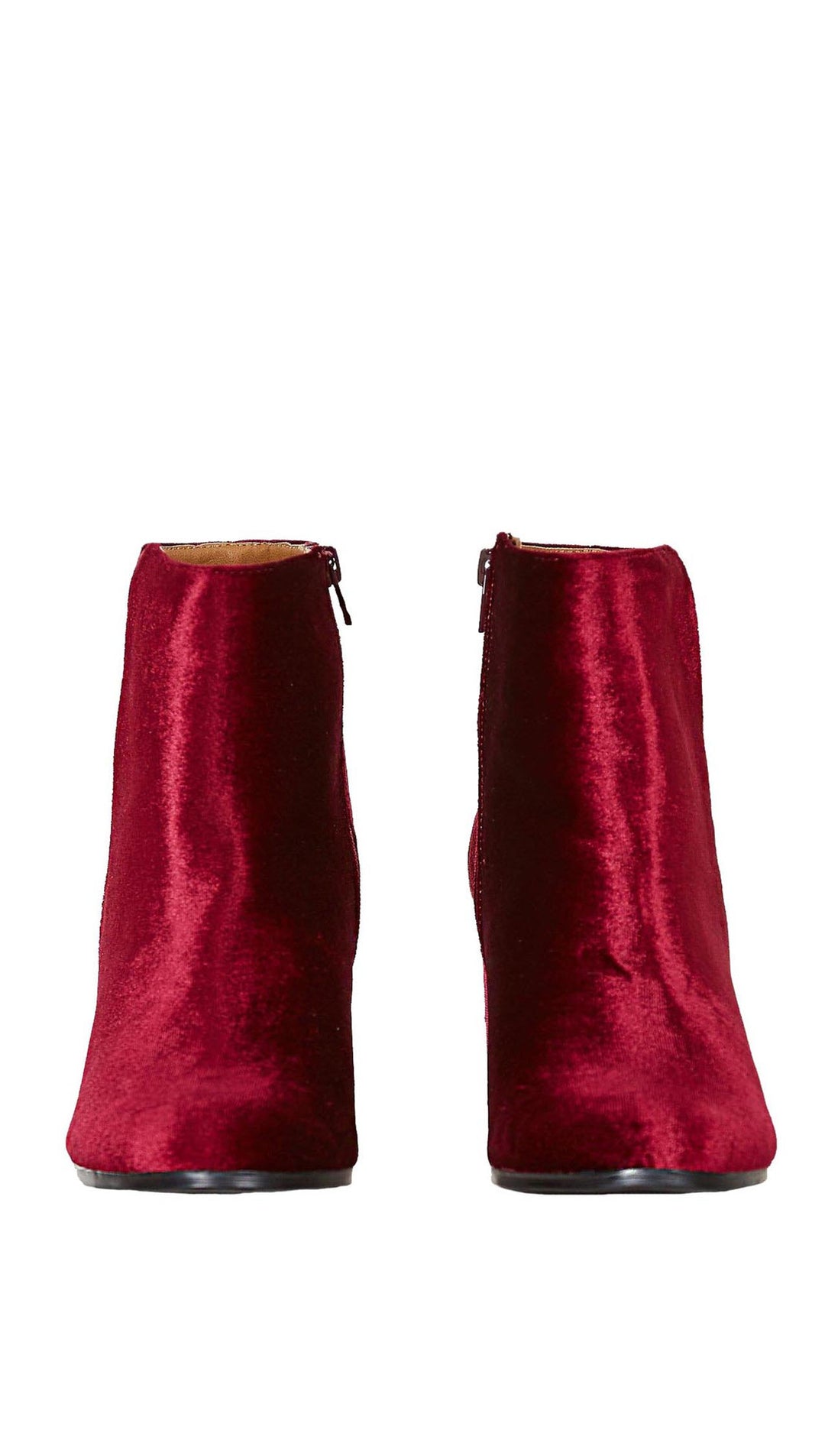 Velour Ankle Booties Red Wine Velvet Block Heel Shoes