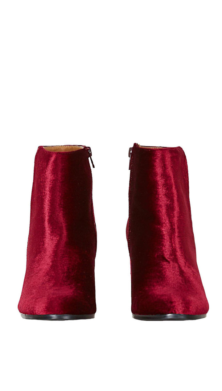 Velour Ankle Booties Red Wine Velvet Block Heel Shoes