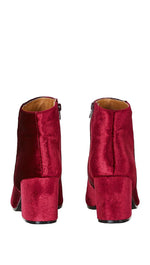 Velour Ankle Booties Red Wine Velvet Block Heel Shoes