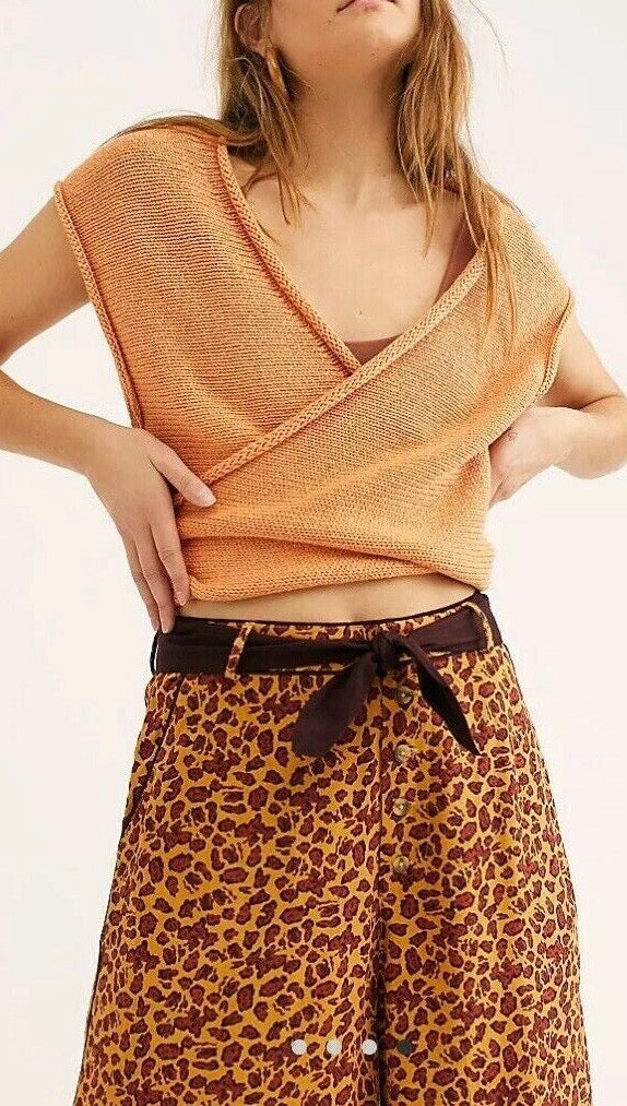 Free People Bennie Pants Leopard Wide Leg High Waist Bohemian | ShopAA