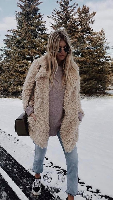 Louis Vuitton Cluny BB Winter Outfit Inspo White Teddy Coat