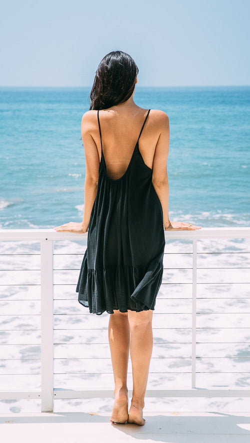 9Seed St Tropez Ruffle Cover Up Mini Dress Black Sleeveless | ShopAA
