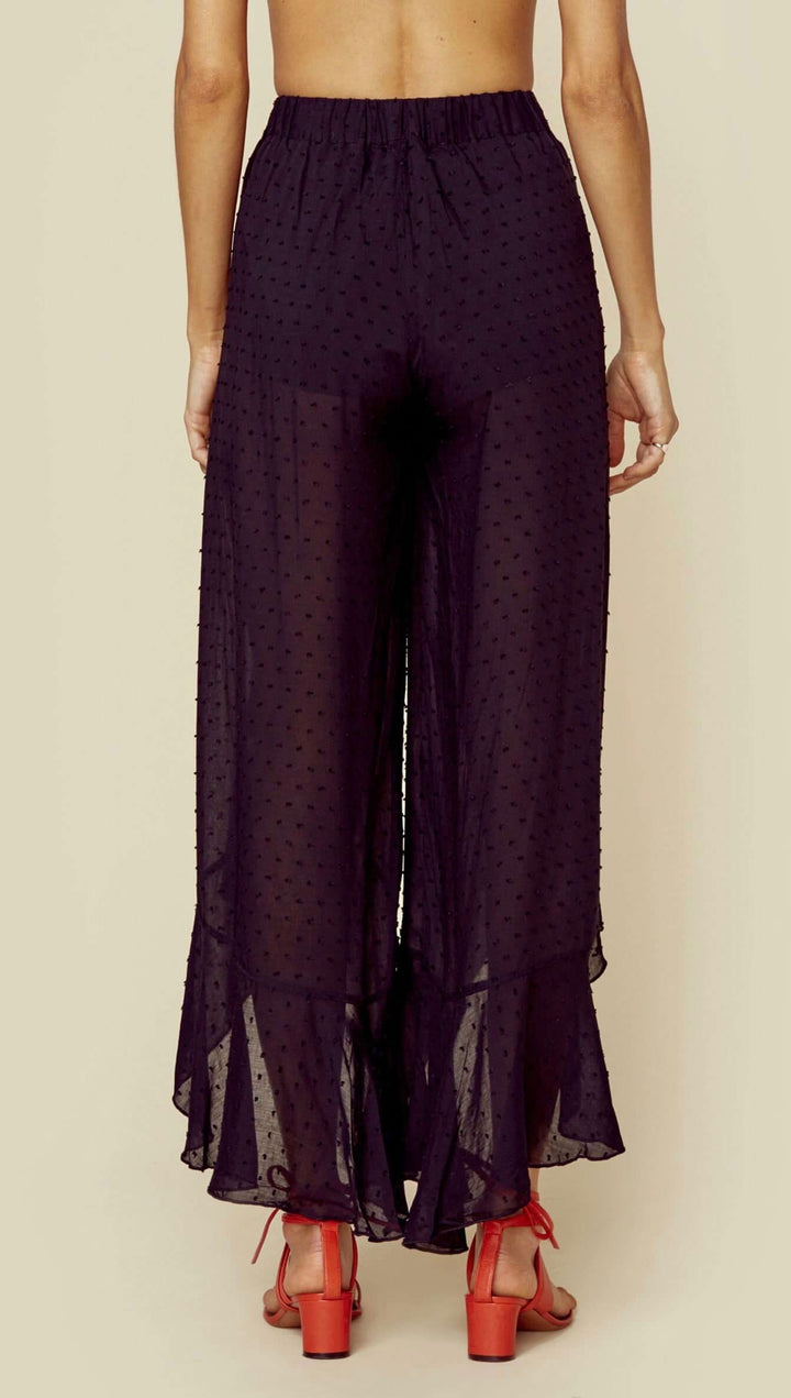 Blue Life Ruffle Culotte Sheer Wrap High Waist Pants Swiss Dot Black