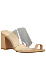 Clear plastic band toe Ring Chunky Heeled Mules Nude Patent I ShopAA