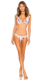 Tori Praver Mina Ruffle Bralette Bikini Top Ivory Floral Swim | ShopAA
