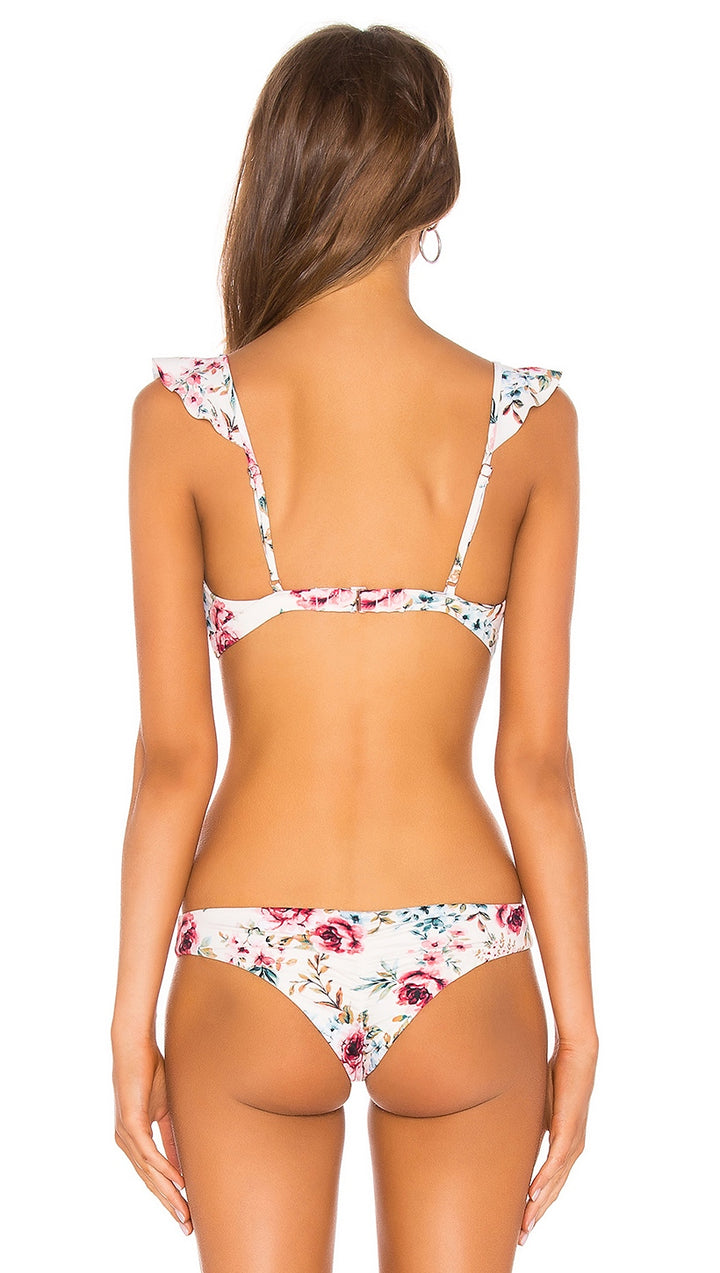 Tori Praver Mina Ruffle Bralette Bikini Top Ivory Floral Swim | ShopAA