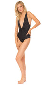 Tori Praver Andie Deep V Plunge One Piece Swimwear Black | ShopAA