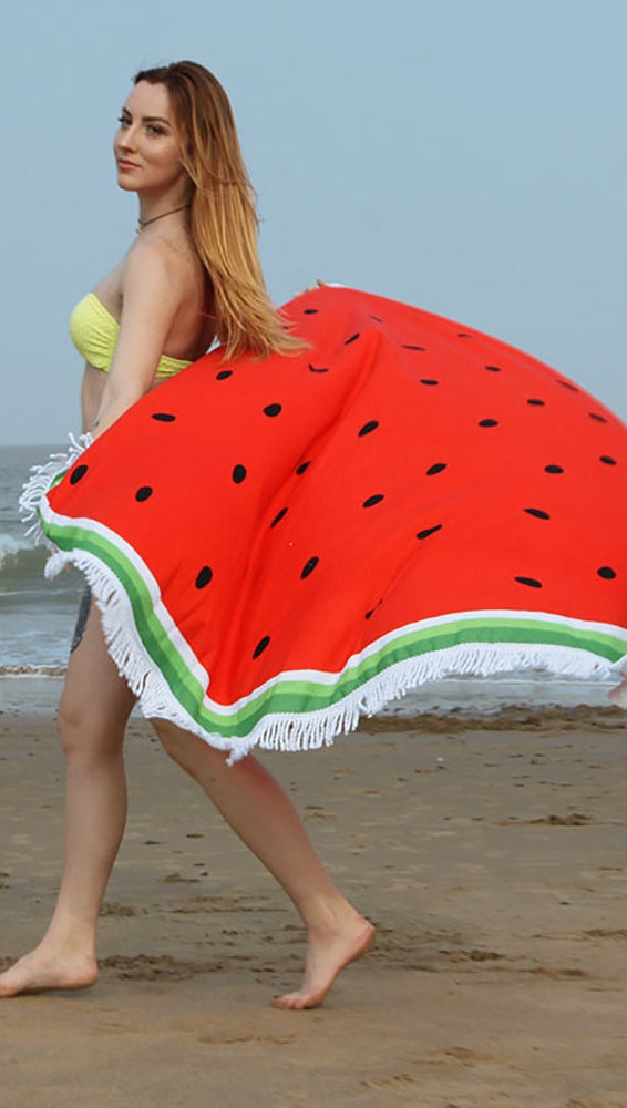 Watermelon Round Fringe Beach Towel Throw Circle